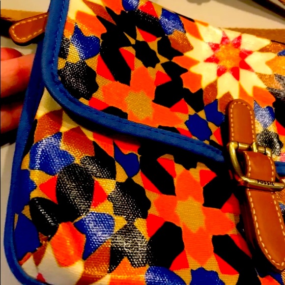 Fossil Keyper starburst floral native vegan coated canvas crossbody bag purse - Picture 7 of 10